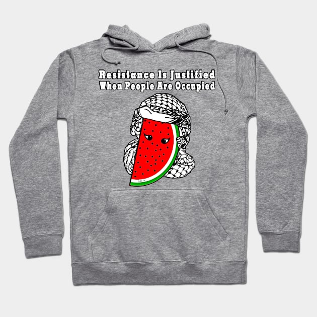 Resistance Is Justified When People Are Occupied Watermelon Keffiyeh Free Palestine With Eyes - Wrapped - Front Hoodie by SubversiveWare